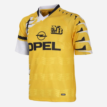 BSC Young Boys 1994–96 retro football shirt by COPA in yellow with black and white graphic details front view