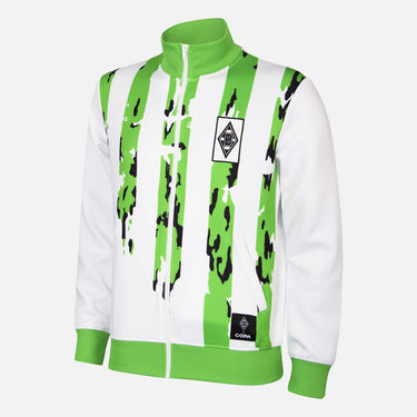 White and green Borussia Mönchengladbach 1995 Jacket with black pattern on a white background