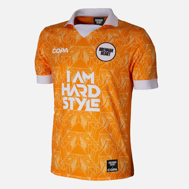 Brennan Heart x COPA Football Shirt with geometric pattern and text on a white background