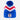 Blue beanie with red and white chevron pattern, pom-pom on top, and crest on the cuff