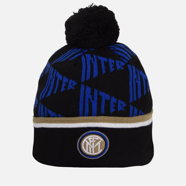 FC Internazionale all over beanie in black and blue with knit pattern front view
