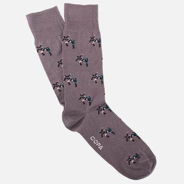 casual grey socks with a repeating pixel-style illustration of eric cantona football moment kung fu