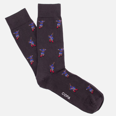 casual grey socks with a repeating pixel-style illustration of iconic football moment france 2000