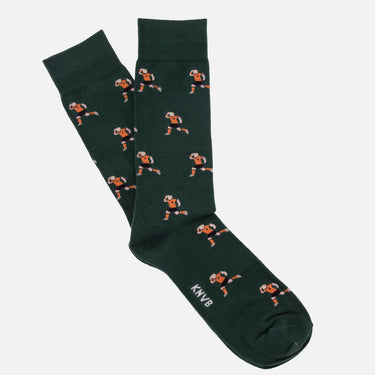 casual green socks with a repeating pixel-style illustration of sneijder celebrating goal euro 2010