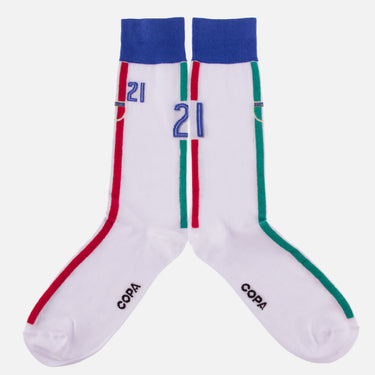 casual white socks football team Italy with Italian flag and number 21