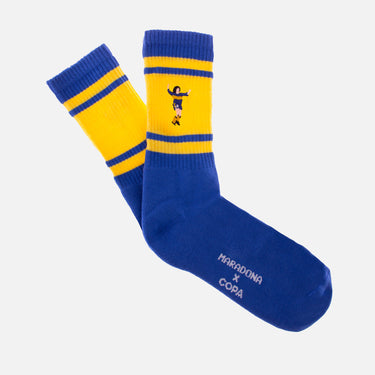 casual blue terry socks boca with maradona emboidery