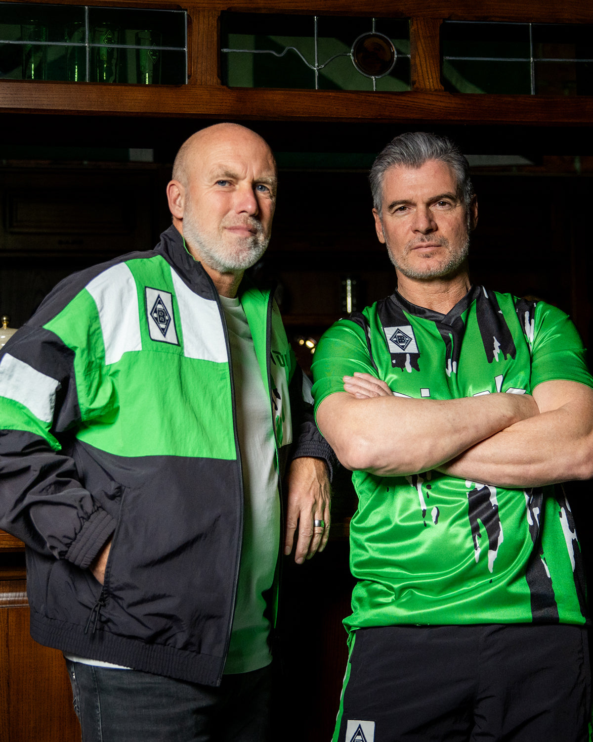 Borussia Mönchengladbach 1995 Retro Football Jacket and Borussia Monchengladbach 1994 - 95 Away Retro Football Shirt being worn