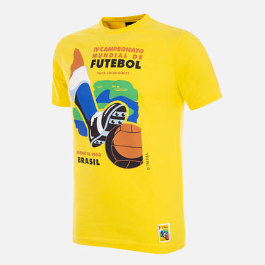 Yellow T-shirt featuring the 1950 FIFA World Cup emblem, commemorating Brazil’s historic tournament with a bold retro design.