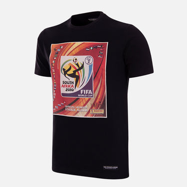 Panini FIFA South Africa 2010 World Cup T-shirt, black with a front print featuring the official Panini sticker album cover for South Africa ‘10.