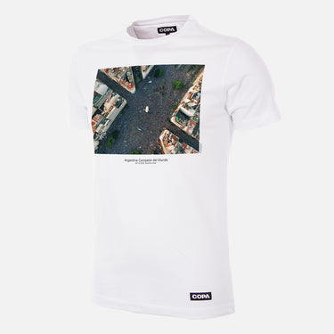 Flat lay of the Buenos Aires T-Shirt in white featuring an aerial city print.