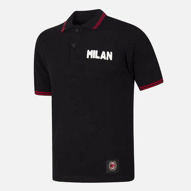 AC Milan 1960s embroidery polo front view in black with Milan lettering