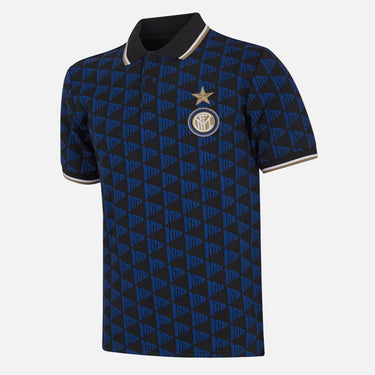 FC Internazionale all over polo shirt in black and blue with geometric pattern front view