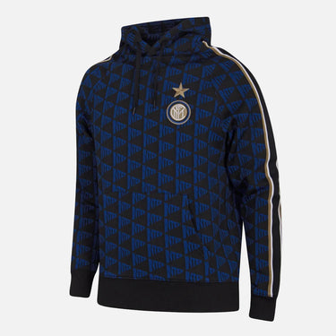 FC Internazionale all over hooded sweater in black and blue with geometric pattern front view