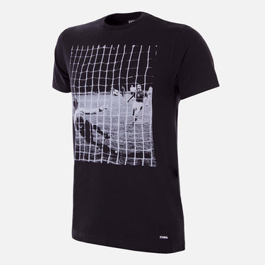 Flat-lay of the Panenka T-Shirt, featuring a black design with a historic football penalty moment printed on the front.