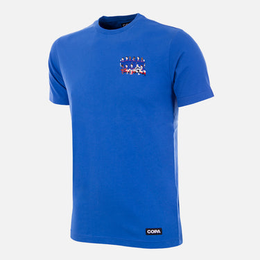 Front view of the France 2000 European Champions Embroidery T-Shirt, showcasing its vibrant blue color.