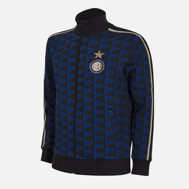 FC Internazionale all over pattern jacket in black and blue with geometric print front view