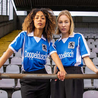 TSV 1860 Munich 1980–81 retro shirt worn by models lifestyle shot
