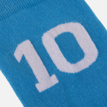 detail of casual blue socks football team argentine with number 10