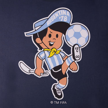Gauchito Mascot Print Close-up showcasing the detailed illustration of the 1978 FIFA World Cup mascot wearing a light blue and white striped uniform with a yellow scarf.