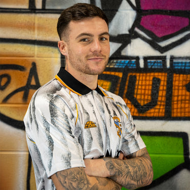 Port Vale FC 1991–92 retro football shirt worn by model lifestyle shot
