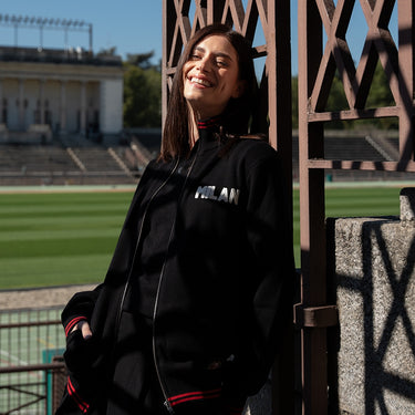 AC Milan 1960s embroidery jacket worn by model lifestyle image
