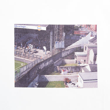 Close-up of the printed stadium image on the Homes of Football Swansea City T-Shirt, highlighting architectural details.