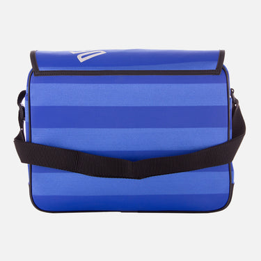 Back view showing blue stripes and black shoulder strap.