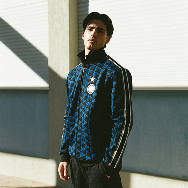 FC Internazionale all over pattern jacket worn by model lifestyle shot
