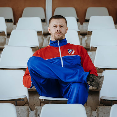 Atlético de Madrid color block jacket worn by model lifestyle shot
