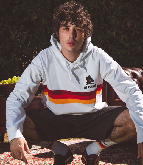 Model wearing the AS Roma 19080's Retro Football Windrunner
